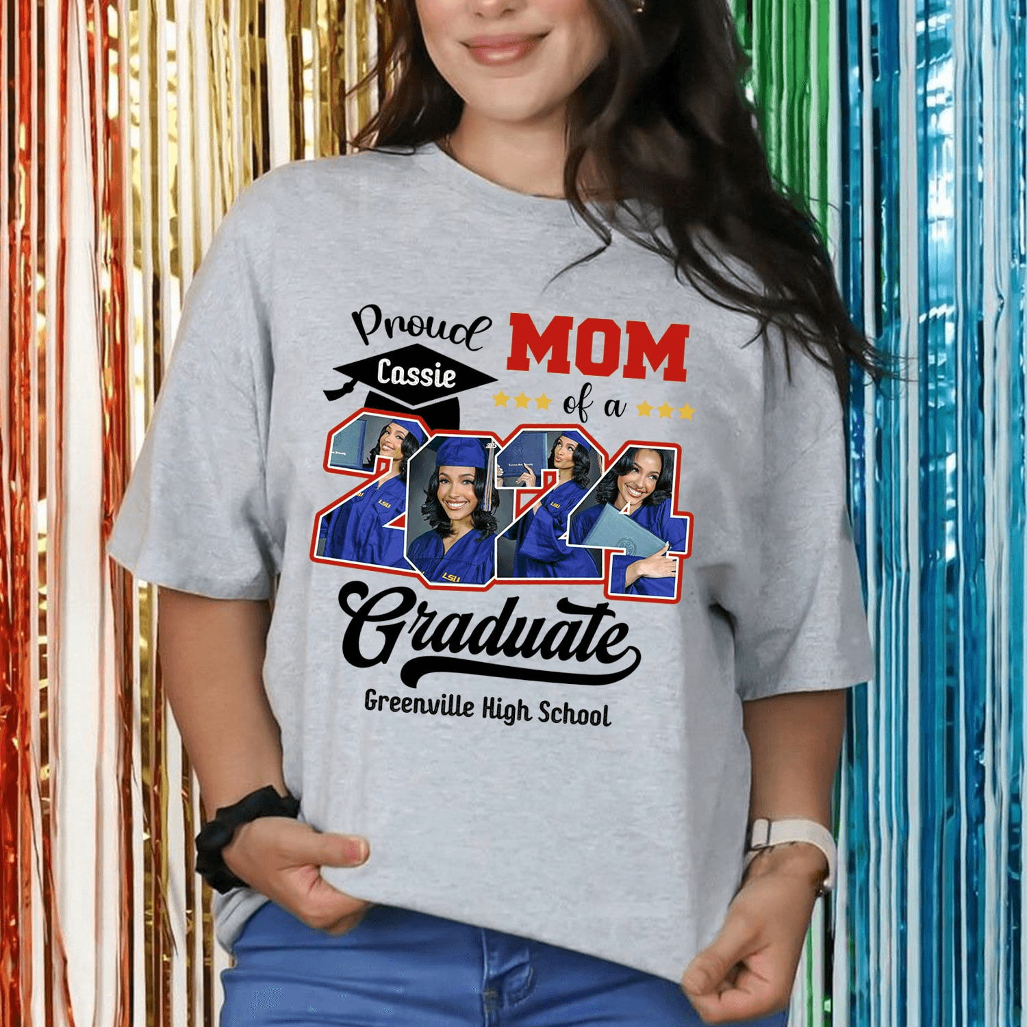 Custom Photo Proud Family Of A Class Of 2024 Graduate Senior - Personalized Custom Graduation T Shirt - Loving Gift for Grandma, Grandpa, Mom, Dad, Brother, Sister, Aunt, Uncle - Suzitee Store