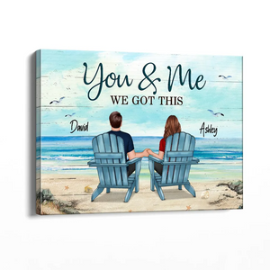 Back View Couple Sitting Beach Landscape - Personalized Poster/Canvas - Gift For Couple