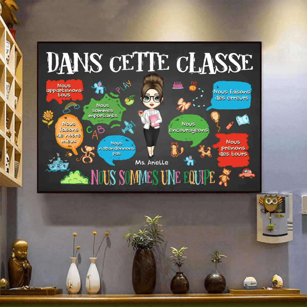 [French Version] In This Classroom We Are A Team - Personalized Poster - Back To School, 1st Day of School - Custom Gift For Teachers & Educators, Classroom Decoration