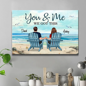 Back View Couple Sitting Beach Landscape - Personalized Poster/Canvas - Gift For Couple