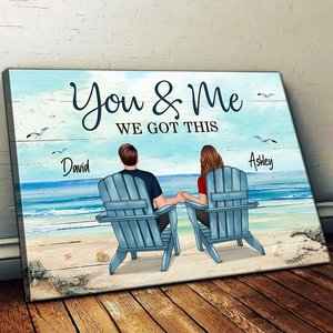 Back View Couple Sitting Beach Landscape - Personalized Poster/Canvas - Gift For Couple