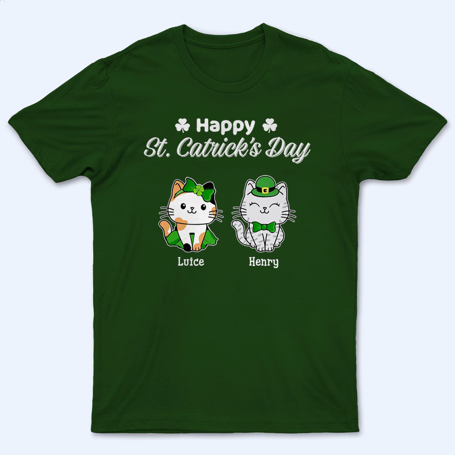 Happy St Catrick‘s Day Sitting - Personalized Custom T Shirt - St. Patrick's Day Gift For Cat Lovers, Pet Lovers, Cat Mom, Cat Dad