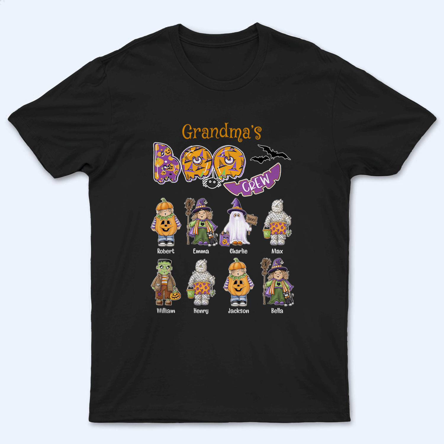 Grandma's Boo Crew - Personalized Custom T Shirt - Halloween Gift for Grandma/Nana/Mimi, Mom, Wife, Grandparent