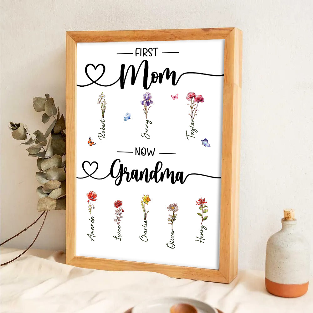 Birth Month Flower First Mom Now Grandma - Personalized Poster/Canvas - Gift For Gift For Grandma, Mom, Mother's Day