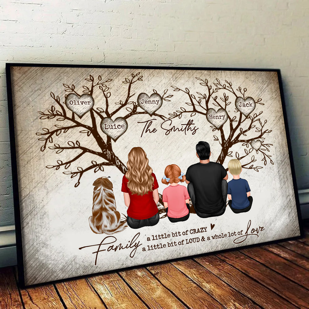 Family Heart Tree Sitting - Personalized Horizontal Poster - Gift For Family Members, Mom and Dad, Dog, Cat