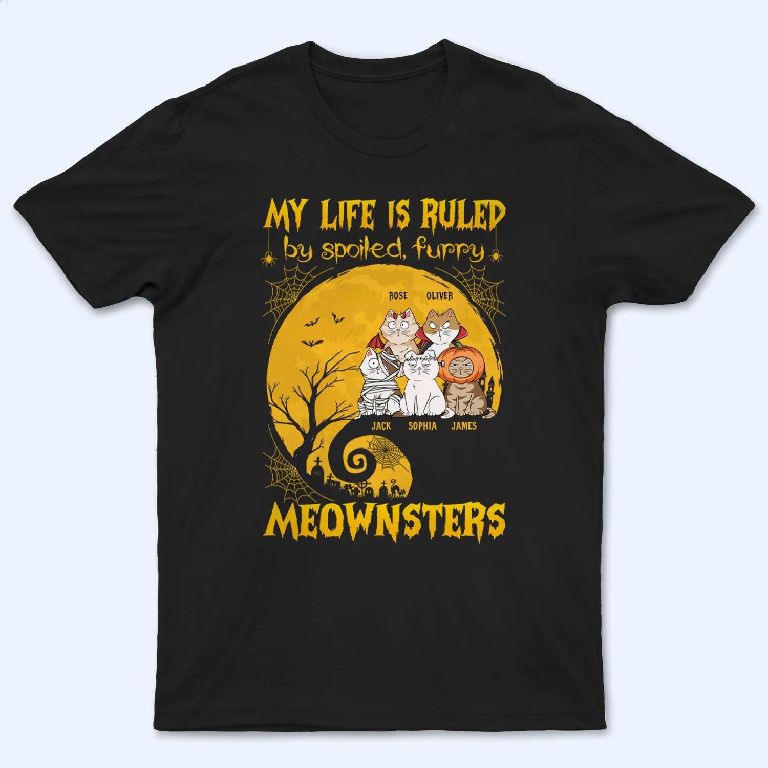 My Life Is Ruled By Meownsters - Personalized Custom T Shirt - Halloween Gift for Cat Lovers, Pet Lovers, Cat Mom, Cat Dad