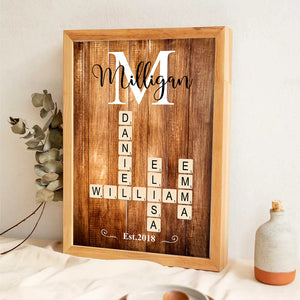 Family Name Crossword Puzzle Art - Personalized Poster/Canvas Print - Gift For Family Members, Mom and Dad