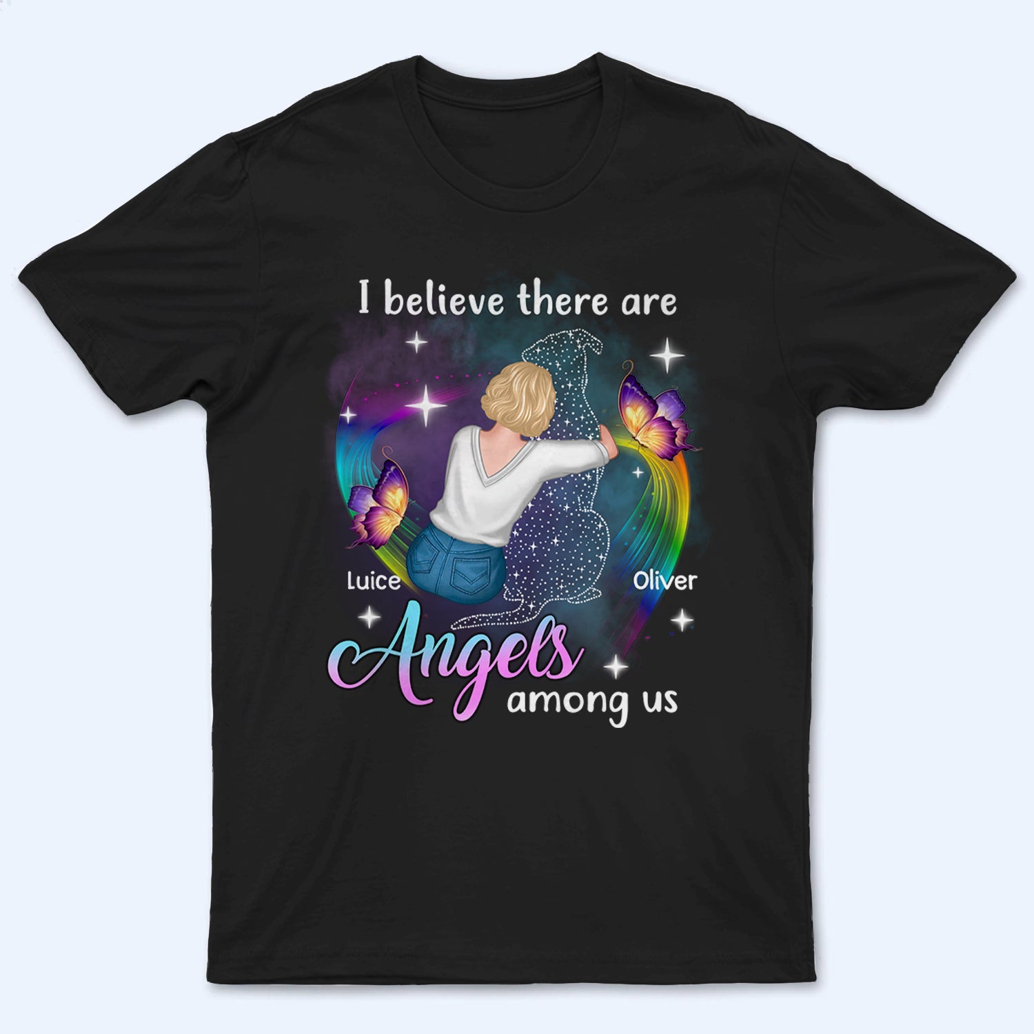 Angels Among Us Dog Memorial - Personalized Custom T Shirt - Gift for Dog Lovers, Pet Lovers, Dog Mom