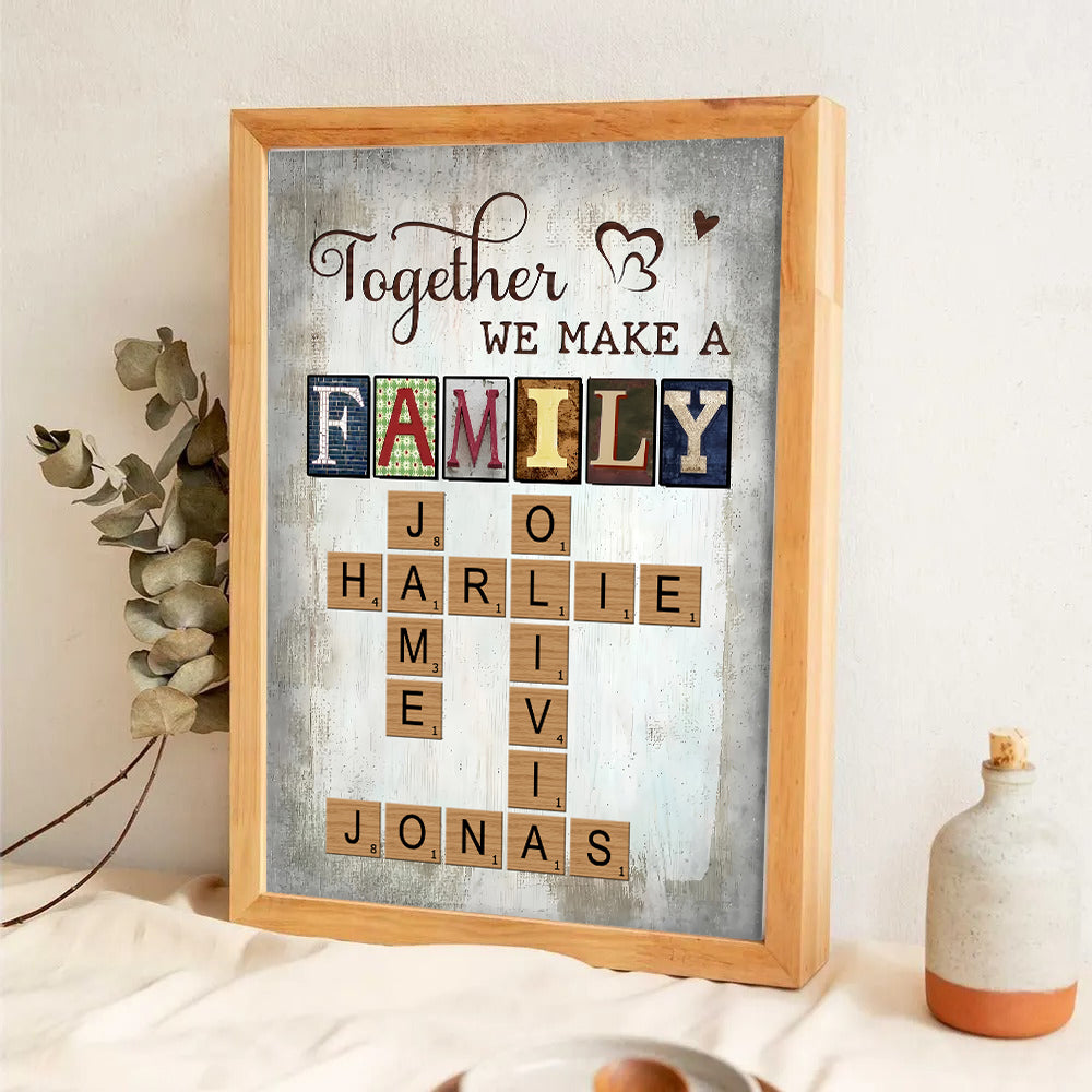 Together We Make A Family Crossword Art - Personalized Poster/Canvas Print - Gift For Family Members, Mom and Dad