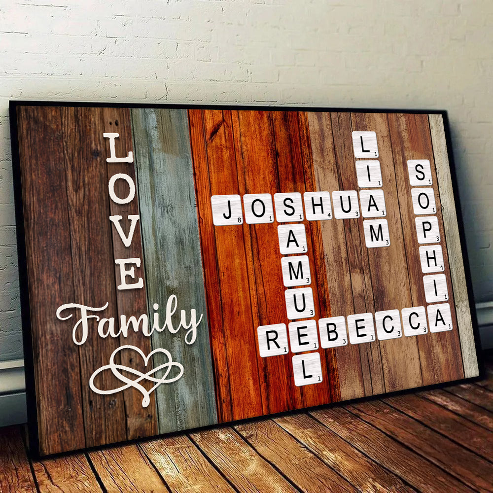 Family Crossword Art - Created In A Moment, Treasured Forever - Personalized Poster/Canvas - Gift For Family Members, Mom and Dad