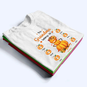 Pumpkin This Grandma Belongs To - Personalized Custom T Shirt - Fall Season Gift for Grandma/Nana/Mimi, Mom, Wife, Grandparent