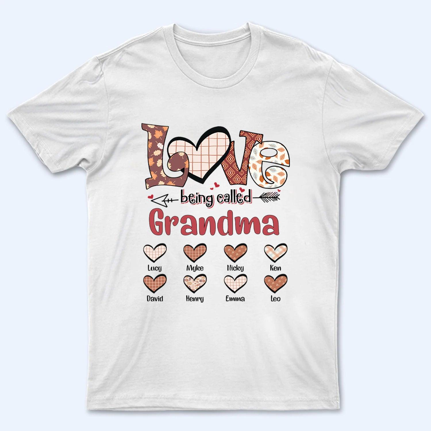 Hello Fall Love Being Called Grandma - Personalized Custom T Shirt - Gift for Grandma/Nana/Mimi, Mom, Wife, Grandparent