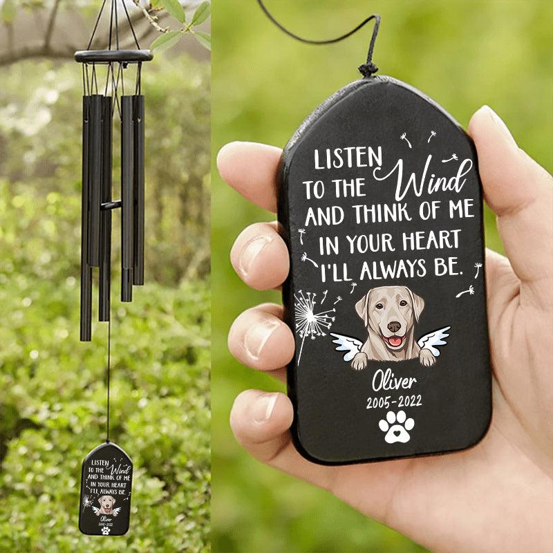 Custom Memorial Gift - In Your Heart I'll Aways Be - Personalized Wind Chimes | Sympathy, Bereavement, Condolence Gift for Pet Loss, Dog & Cat Lover