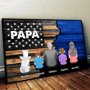 Dad Grandpa Back View Sitting With Kids Half Nation Flag - Personalized Poster/Canvas - Gift For Dad, Grandpa, Father's Day