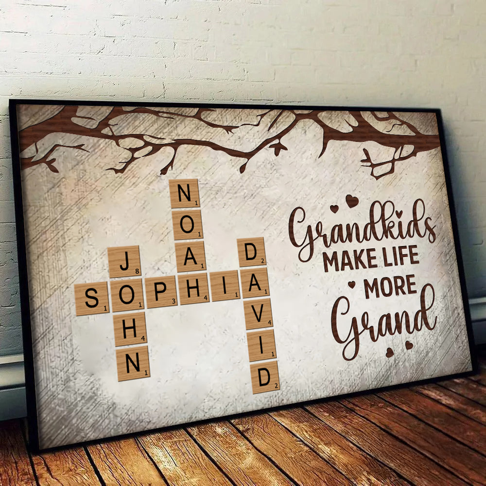 Grandkids Make Life More Grand Family Crossword - Personalized Poster/Canvas - Gift for Grandma, Nana, Grandparent