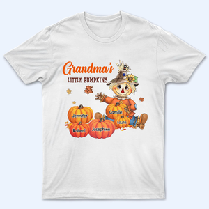 Scarecrow Autumn Grandma's Little Pumpkins - Personalized Custom T Shirt - Fall Season Gift for Grandma/Nana/Mimi, Mom, Wife, Grandparent