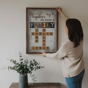 Together We Make A Family Crossword Art - Personalized Poster/Canvas Print - Gift For Family Members, Mom and Dad