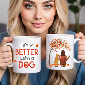 Life Is Better With A Dog Fall Season - Personalized Custom Mug - Gift For Dog Lovers, Pet Lovers, Dog Mom, Dog Dad