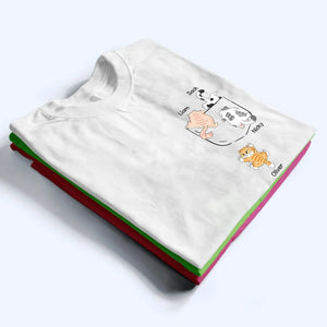 Cute Naughty Cat Climbing Pocket - Personalized Custom T Shirt - Gift For Cat Lovers, Pet Lovers, Cat Mom, Cat Dad