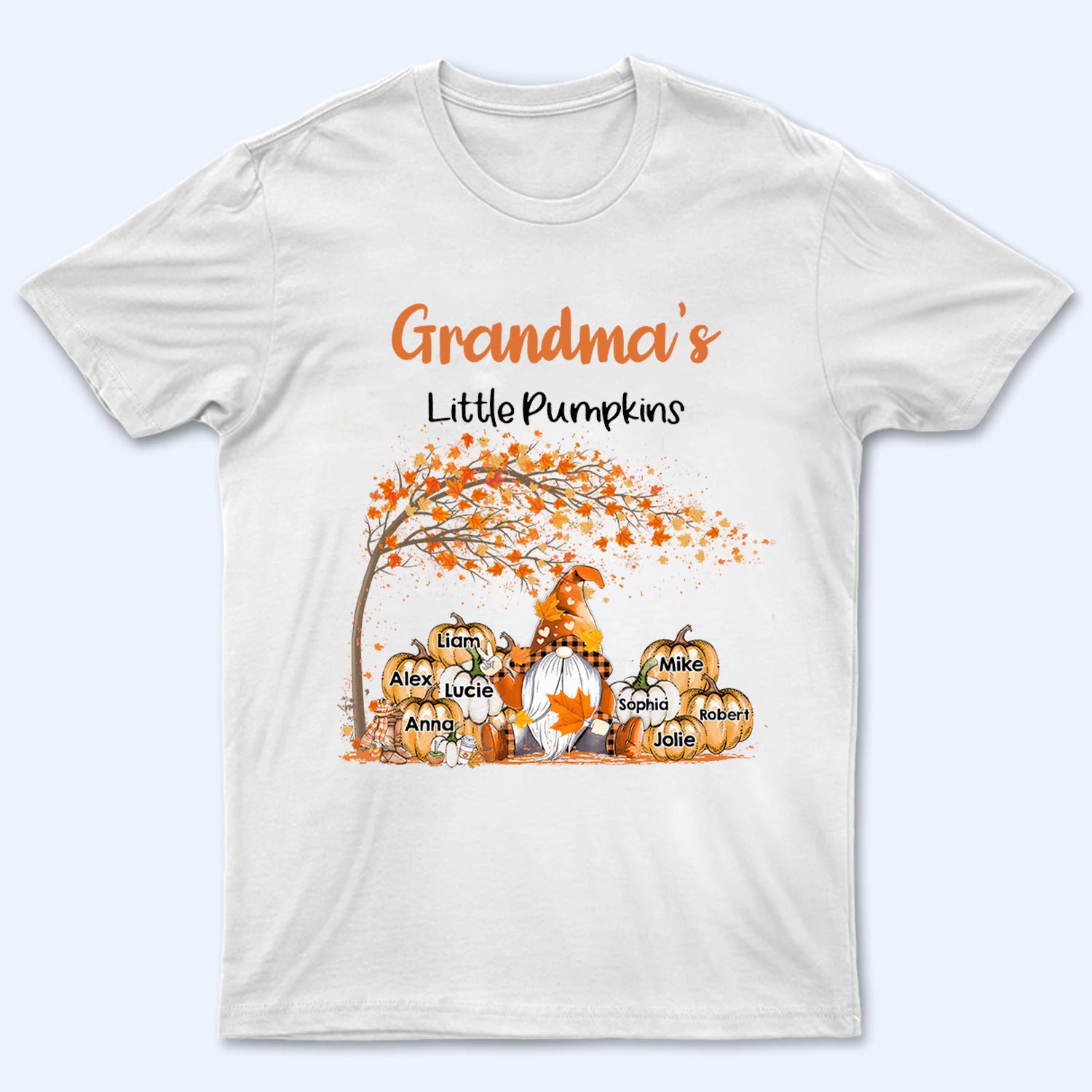 Grandma's Little Pumpkins - Personalized Custom T Shirt - Fall Season Gift for Grandma/Nana/Mimi, Mom, Wife, Grandparent