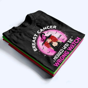 Breast Cancer Messed With Wrong Witch - Personalized Custom T-Shirt - Halloween Gift For Breast Cancer Warrior, Breast Cancer Awareness