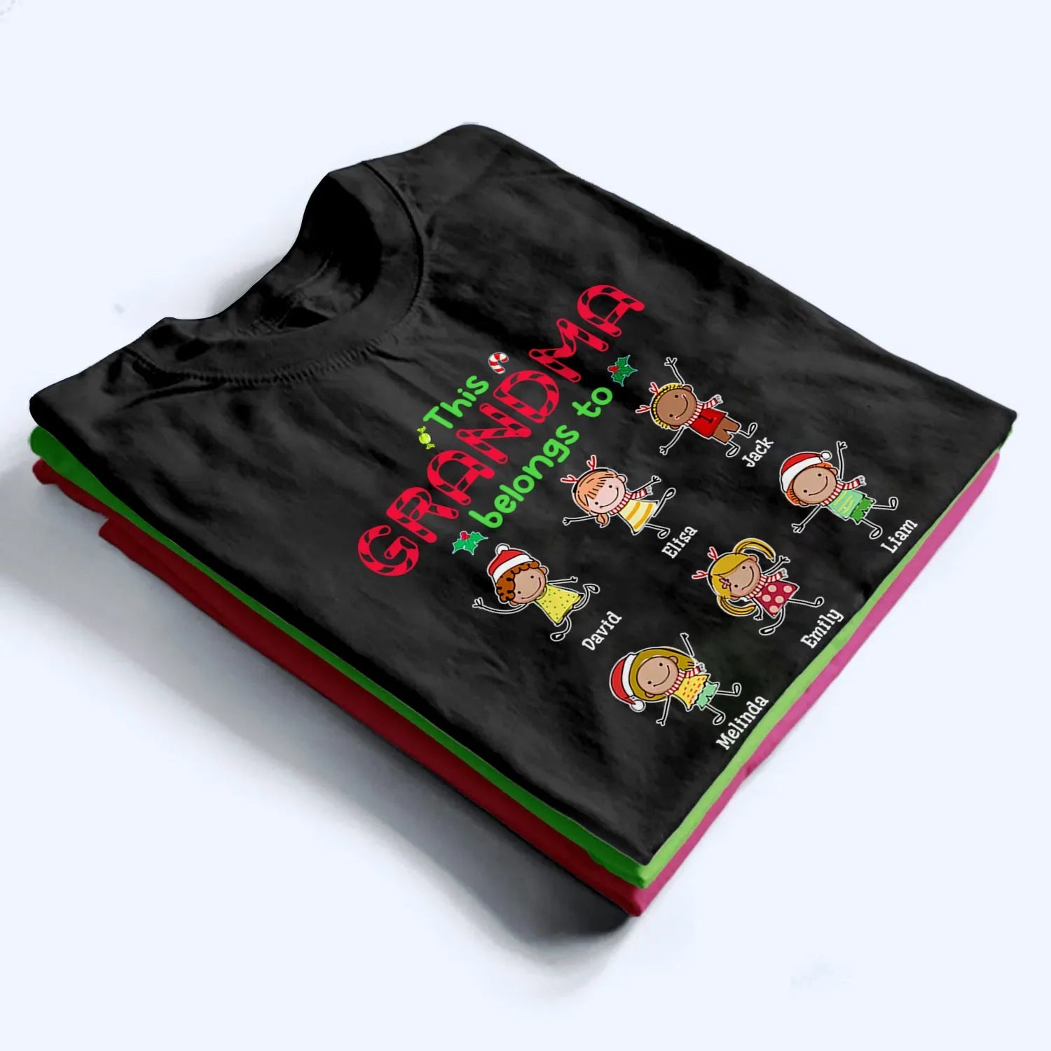 Christmas This Grandma Belongs To - Personalized Custom T Shirt - Christmas Gift for Grandma/Nana/Mimi, Mom, Wife, Grandparent