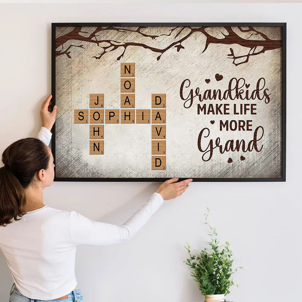 Grandkids Make Life More Grand Family Crossword - Personalized Poster/Canvas - Gift for Grandma, Nana, Grandparent