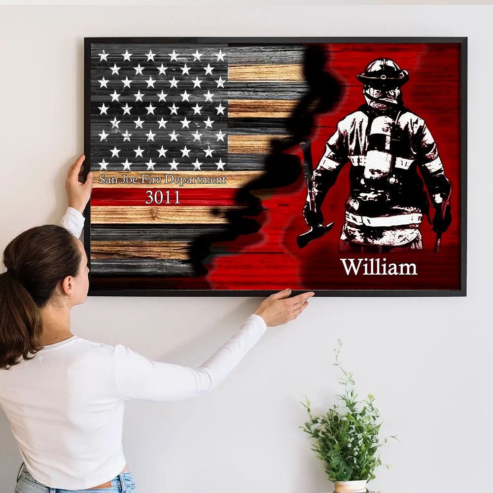 Half Thin Red Line Bunker Gear - Personalized Poster/Canvas - Gift For Firefighter, Paramedic