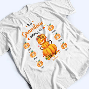 Pumpkin This Grandma Belongs To - Personalized Custom T Shirt - Fall Season Gift for Grandma/Nana/Mimi, Mom, Wife, Grandparent