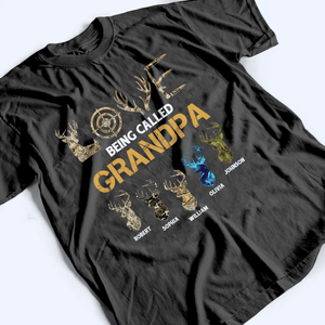 Love Being Called Grandpa Hunting Grandpa with Kids Names - Personalized Custom T Shirt - Father's Day Gift for Dad, Papa, Grandpa, Daddy, Dada