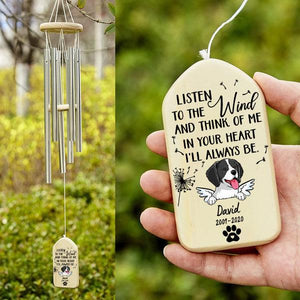 Custom Memorial Gift - In Your Heart I'll Aways Be - Personalized Wind Chimes | Sympathy, Bereavement, Condolence Gift for Pet Loss, Dog & Cat Lover