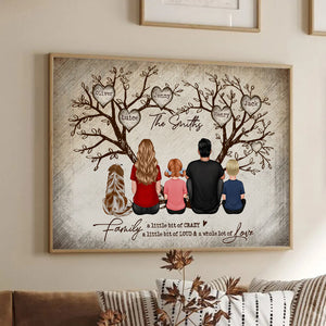 Family Heart Tree Sitting - Personalized Horizontal Poster - Gift For Family Members, Mom and Dad, Dog, Cat