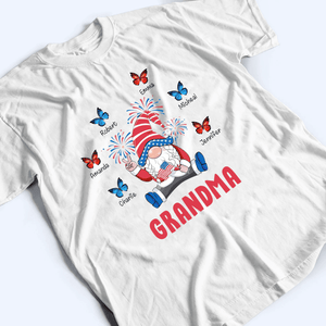 Gnome 4th Of July for Grandma Blessed With Grandkids Butterfly - Personalized Custom T Shirt - Gift for Grandma/Nana/Mimi, Mom, Wife, Grandparent
