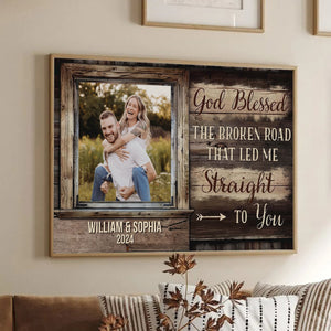 Custom Photo - God Led Me Straight To You - Personalized Poster/Canvas - Gift For Her/Him, Husband/Wife, Couples on Anniversary, Valentine