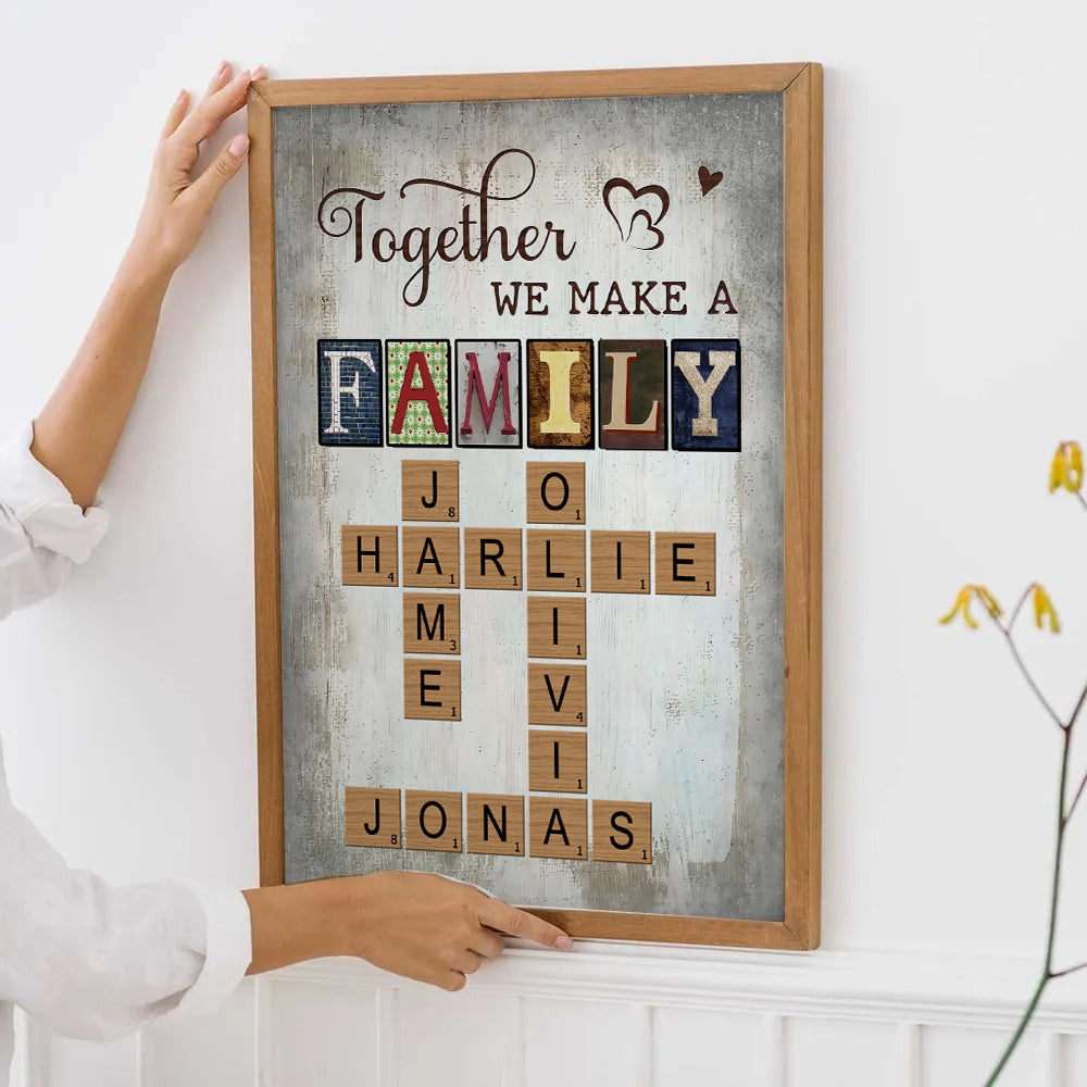 Together We Make A Family Crossword Art - Personalized Poster/Canvas Print - Gift For Family Members, Mom and Dad