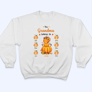 Pumpkin This Grandma Belongs To - Personalized Custom T Shirt - Fall Season Gift for Grandma/Nana/Mimi, Mom, Wife, Grandparent