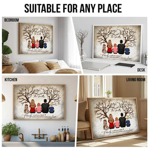 Family Heart Tree Sitting - Personalized Horizontal Poster - Gift For Family Members, Mom and Dad, Dog, Cat