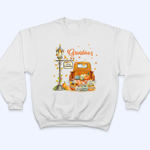 Fall Season Pumpkin Truck Grandma's Little Pumpkins - Personalized Custom T Shirt - Fall Season Gift for Grandma/Nana/Mimi, Mom, Wife, Grandparent