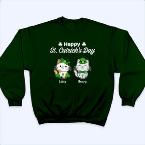 Happy St Catrick‘s Day Sitting - Personalized Custom T Shirt - St. Patrick's Day Gift For Cat Lovers, Pet Lovers, Cat Mom, Cat Dad