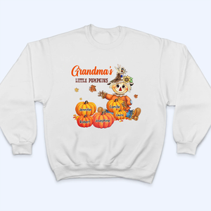 Scarecrow Autumn Grandma's Little Pumpkins - Personalized Custom T Shirt - Fall Season Gift for Grandma/Nana/Mimi, Mom, Wife, Grandparent