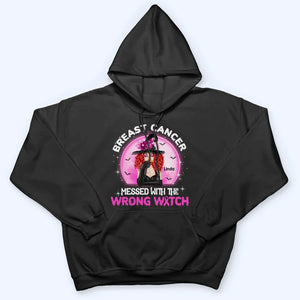 Breast Cancer Messed With Wrong Witch - Personalized Custom T-Shirt - Halloween Gift For Breast Cancer Warrior, Breast Cancer Awareness