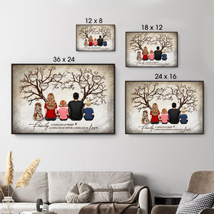 Family Heart Tree Sitting - Personalized Horizontal Poster - Gift For Family Members, Mom and Dad, Dog, Cat