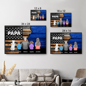 Dad Grandpa Back View Sitting With Kids Half Nation Flag - Personalized Poster/Canvas - Gift For Dad, Grandpa, Father's Day