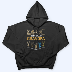 Love Being Called Grandpa Hunting Grandpa with Kids Names - Personalized Custom T Shirt - Father's Day Gift for Dad, Papa, Grandpa, Daddy, Dada