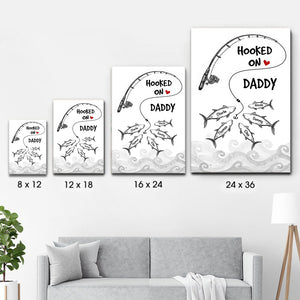 Fishes Hooked On Daddy Grandpa - Personalized Poster/Canvas Print - Father's Day Gift For Fisher, Fisherman, Fishing Lovers