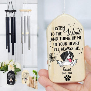 Custom Memorial Gift - In Your Heart I'll Aways Be - Personalized Wind Chimes | Sympathy, Bereavement, Condolence Gift for Pet Loss, Dog & Cat Lover