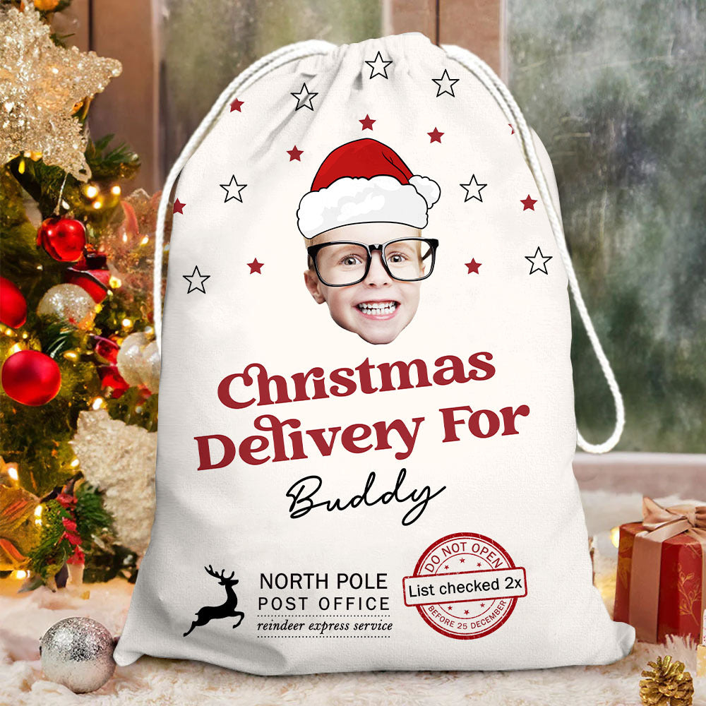 Personalized Santa Sack - Christmas Gift For Family - Upload Face Photo With Santa Hat