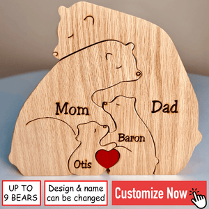 Wooden Bear Family Puzzle - Gift for Family Members, Parent, Grandparent, Mom and Dad, Grandma & Grandpa, Mother's Day, Father's Day - Suzitee Store