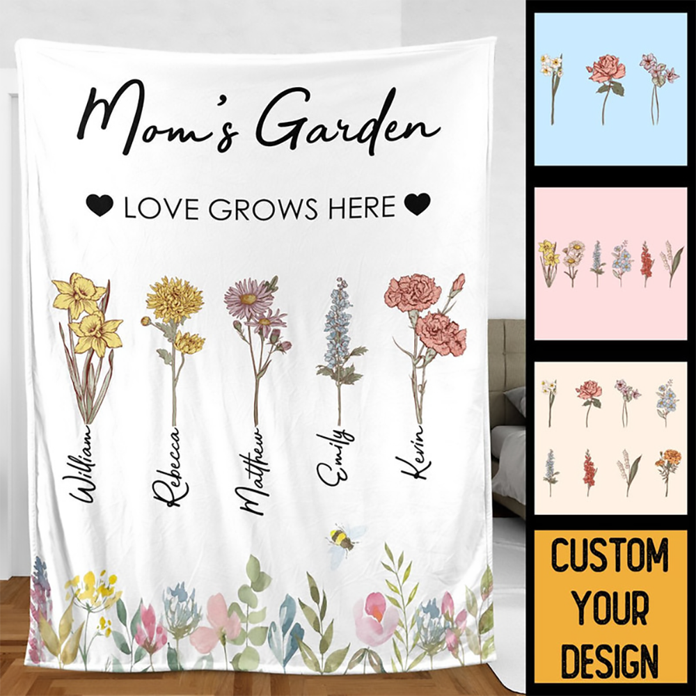 Mom/Grandma's Garden Birth Month Flower - Personalized Custom Blanket - Gift Ideas For Mom, Grandma