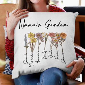 Custom Grandma's Garden Pillow, Personalized Birth Month Flowers Pillow, Grandmas Garden Pillow with Grandkids, Gift for Grandma, Christmas Gift